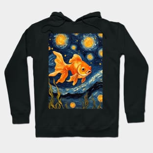 Goldfish Animal Painting in a Van Gogh Starry Night Art Style Hoodie